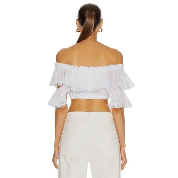 Charo Ruiz Ibiza Cata Top in White XSmall New Womens Cropped Blouse
